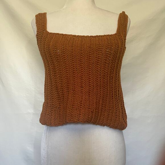 Handmade Crochet Crop Tank Womens Top Sz S Indie Y2K Boho Mustard Retro Cottage - Picture 11 of 12